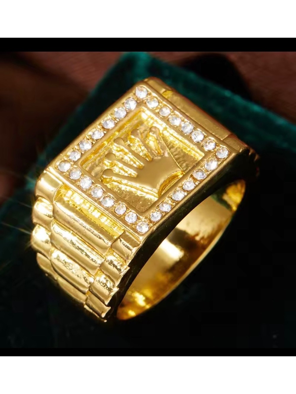 Men's Gold President Crown Statement Signet Ring Sz 10
